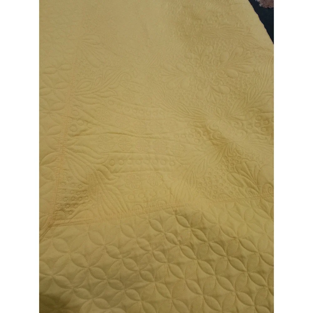 King Bedspread 2 Shams Yellow Pujiang Baoying Floral Embossed Scalloped Edge